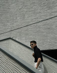 Ugentle Crochet Open Collar Cotton Knitted Polo Black