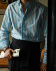 Ugentle Spread Collar Shirt — Glacier wide stripe